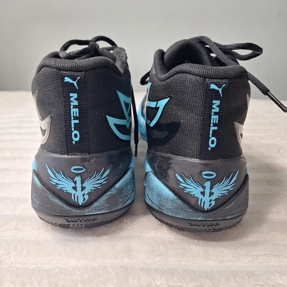 MELO Puma Basketball Sneaker Shoes Mens 13 Athletic Sports Blk Atoll Blue Wings